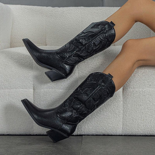 Embroidered Western Cowgirl Boots - Classic Looking Style
