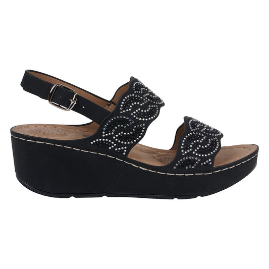 Women's Alexia Black Embellished Wedge Sandals