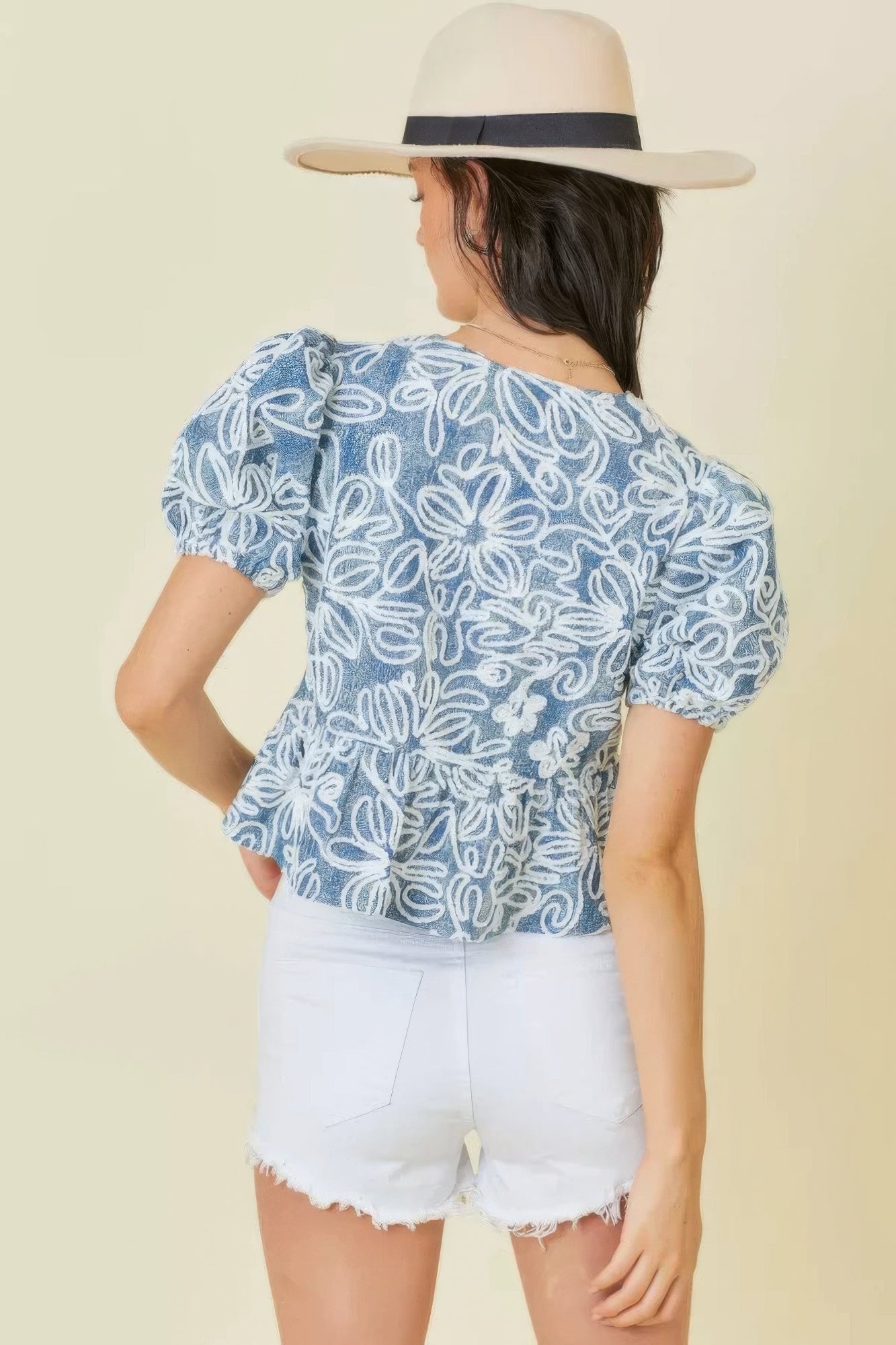 Denim Embroidered Crop Top with Front Tie Detail - All Season Fashion