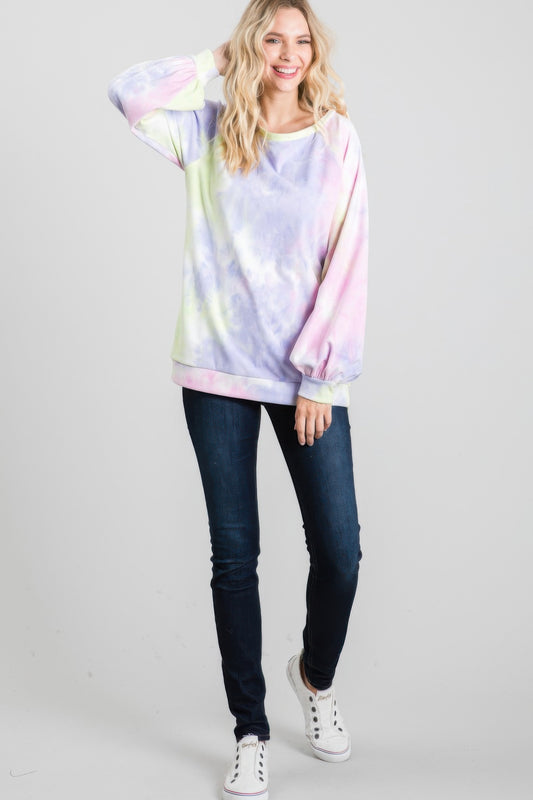 Tie-dye Puff Long Sleeve Top - All Season Fashion