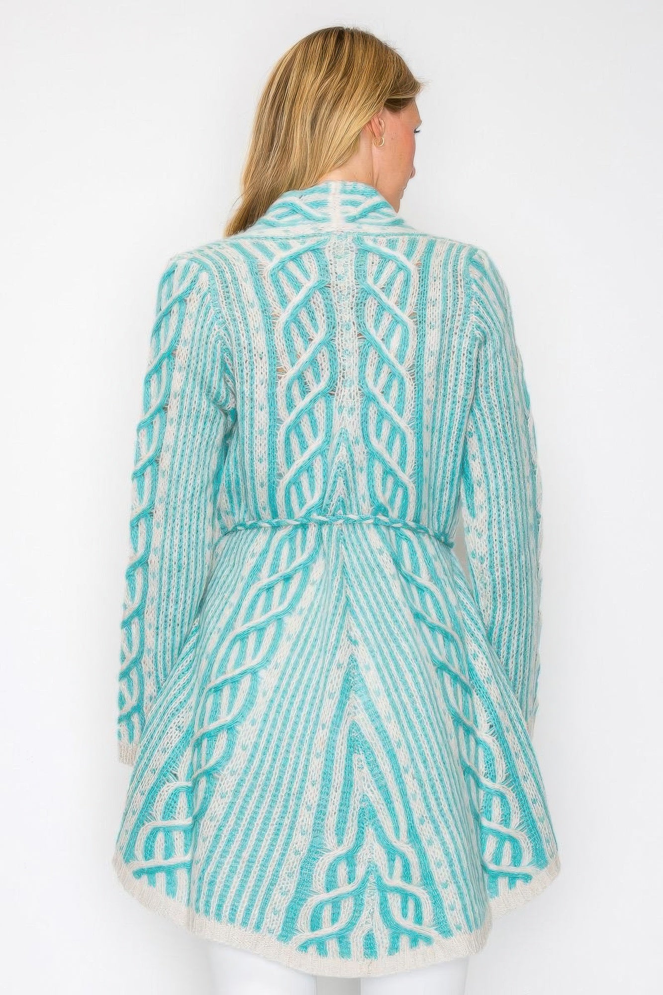 Open Wool Cardigan With Belt String & Front Pocket - All Season Fashion