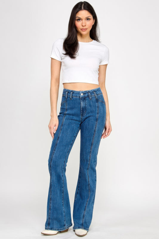 Hige Rise Seam Detail Bell Bottom - All Season Fashion