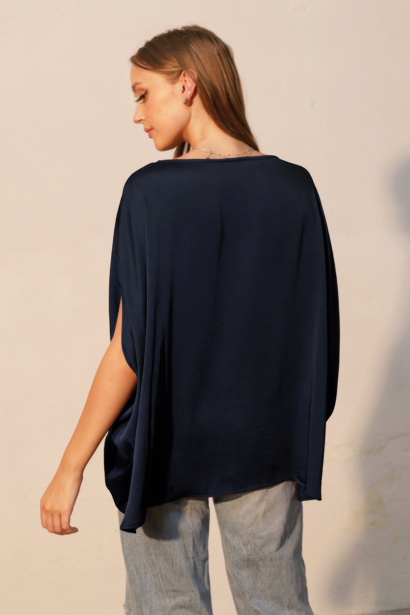 Washed Poly Silk Boat Neck Caftan Top - All Season Fashion