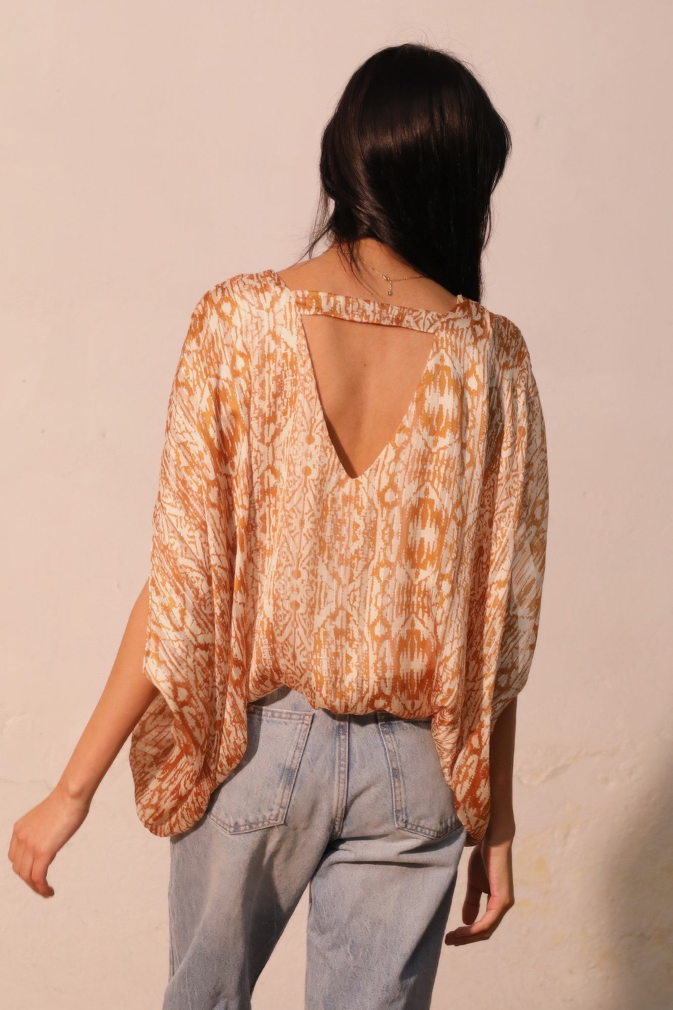 Bohemian Lurex Chiffon Caftan Top With Back Band - All Season Fashion