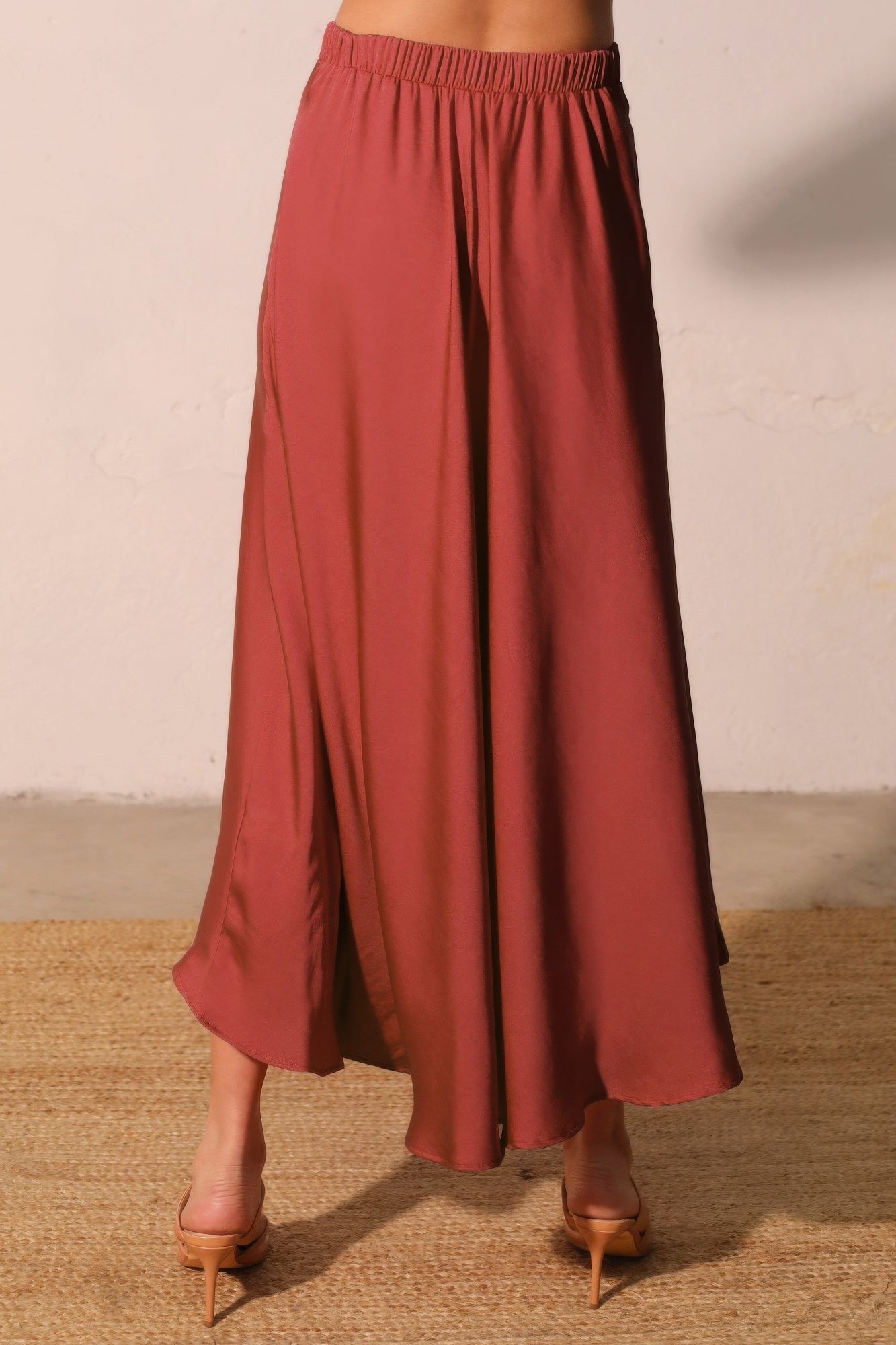 Washed Poly Silk Midi Swing Skirt - All Season Fashion