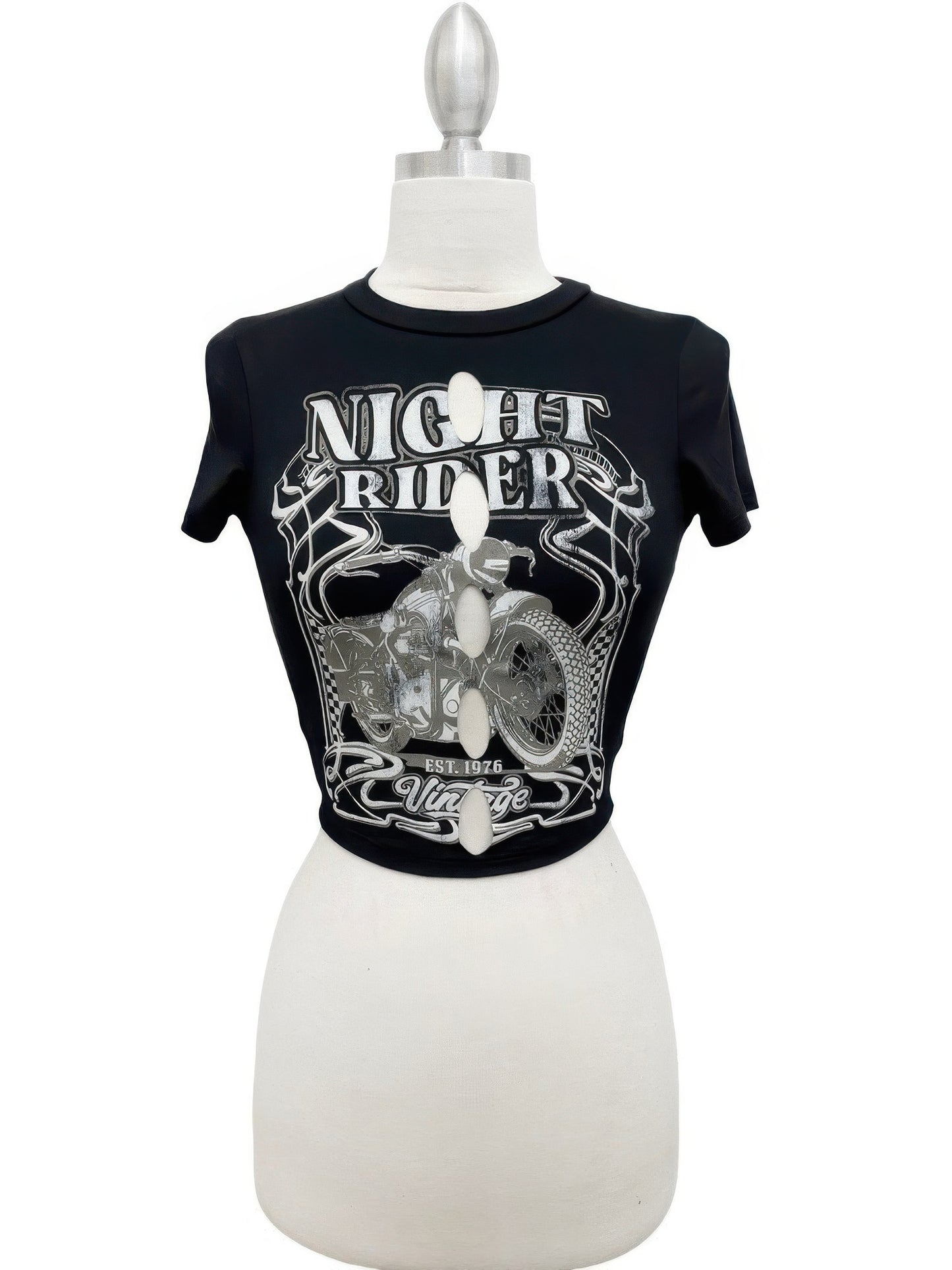 Night Rider Vintage Cut-out Crop Tee - All Season Fashion