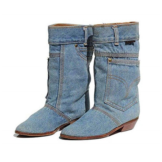 Sky Blue Denim Cowboy Boots