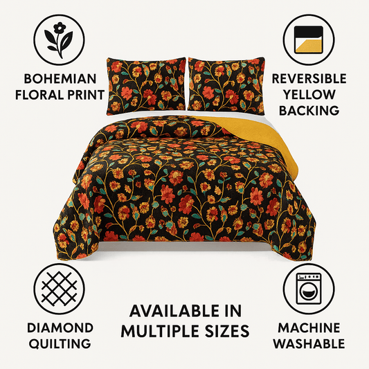 DaDa Bedding Marigoldβs Floral Brown Yellow Botanical Garden Quilted Bedspread Set (HS-3330)