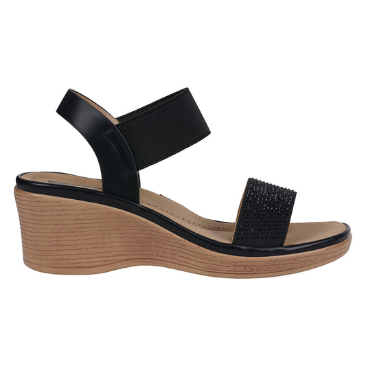 Women's Nia Black Embellished Elastic Wedge Sandals