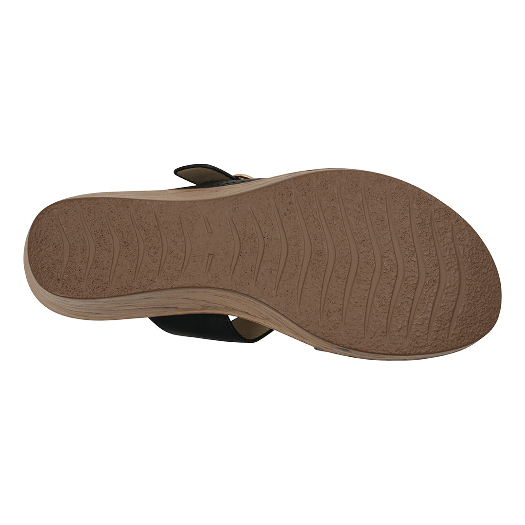 Women's Odalis Black Wedge Sandals with Buckle