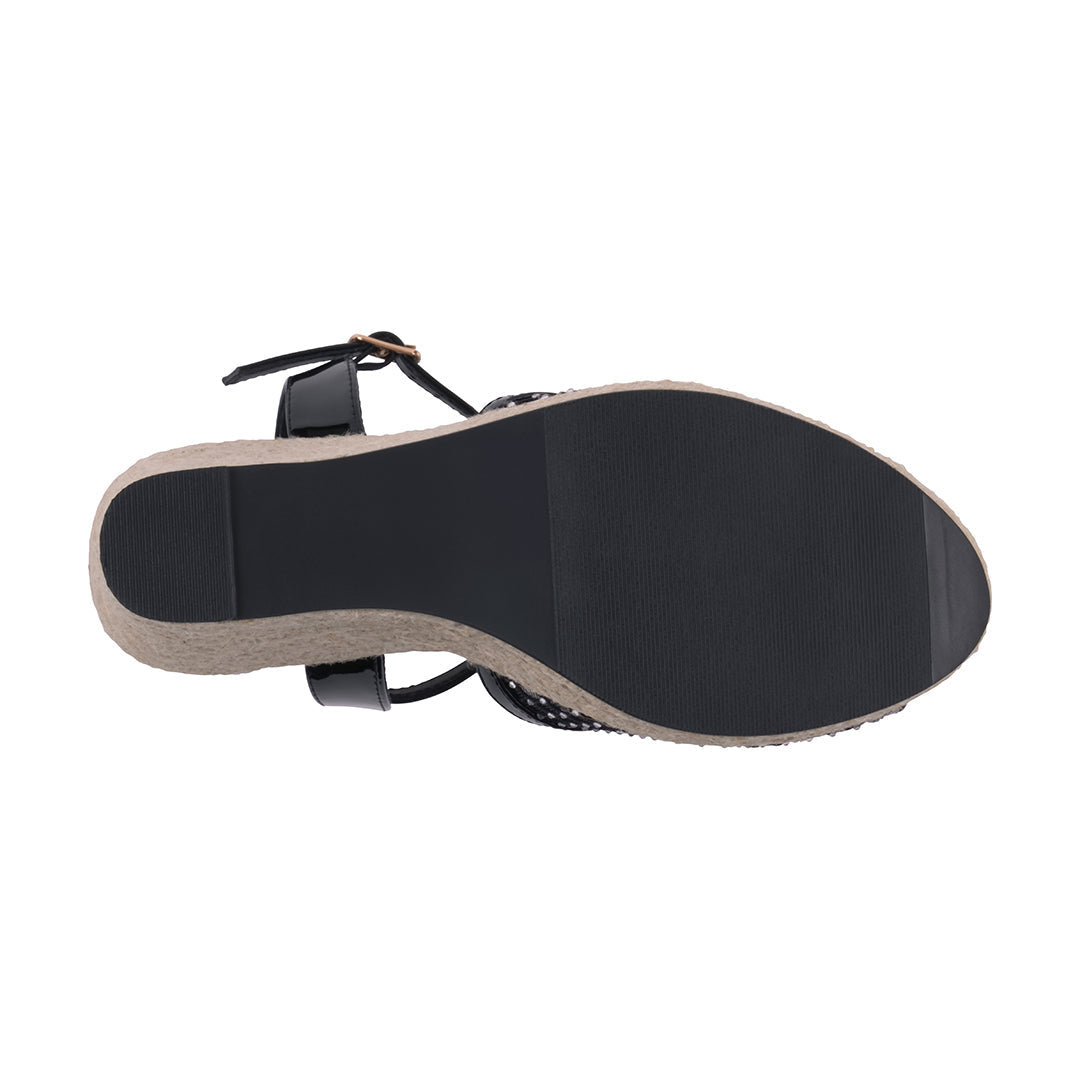 Women's Mila Black Embellished Mesh Espadrille Wedge Sandals