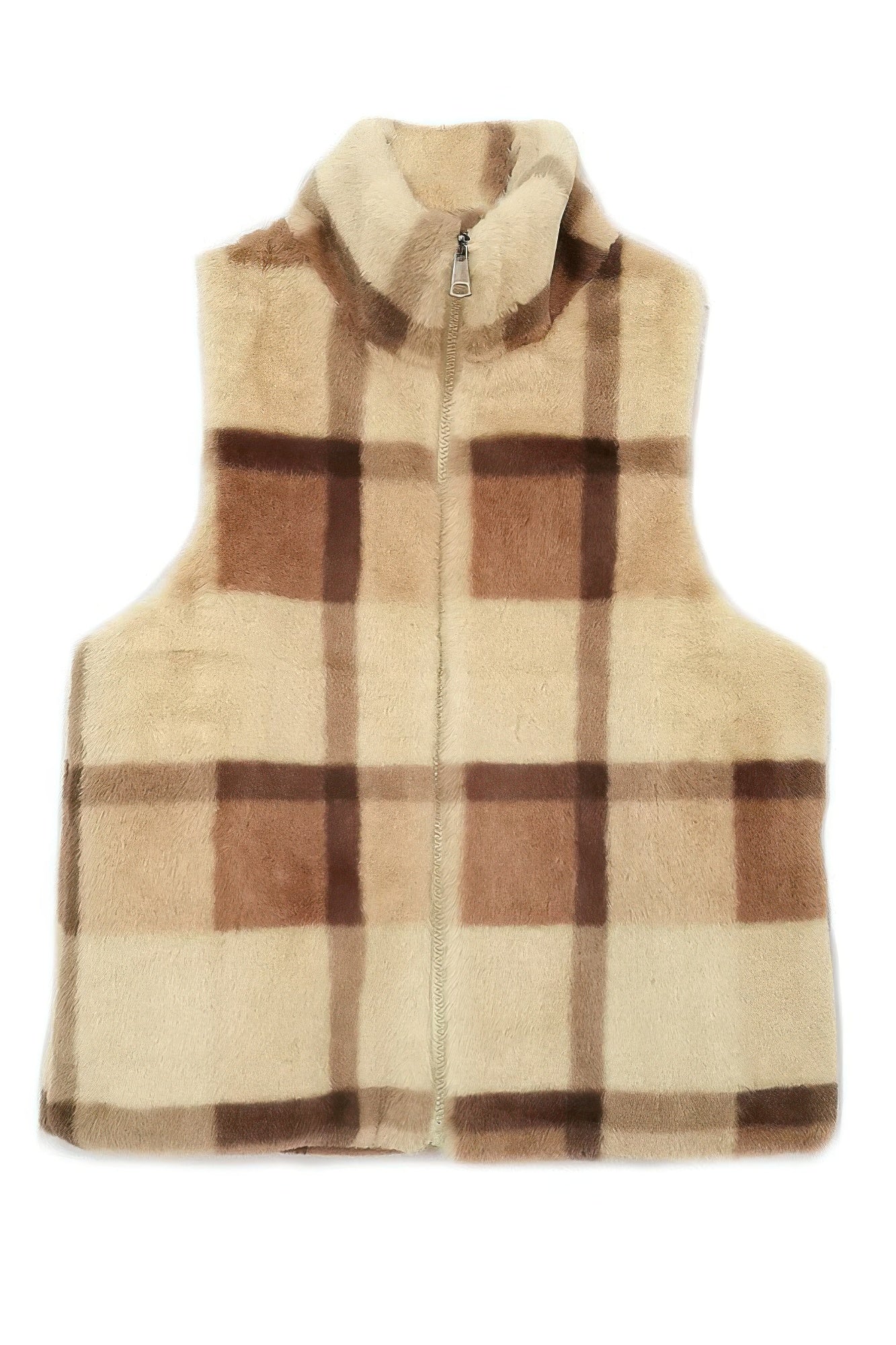 Plaid Faux Fur Vest - All Season Fashion