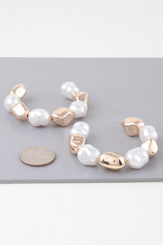 Shiny N Pearl Stone Hoop Earrings - All Season Fashion