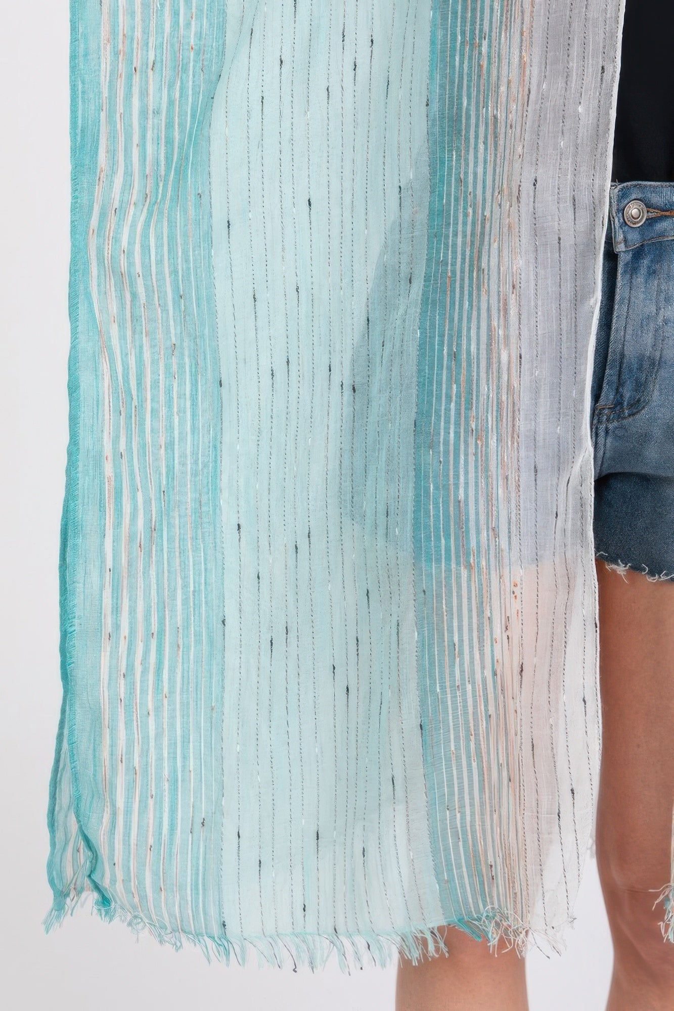 Striped Two Tone Cover Up Kimono - All Season Fashion