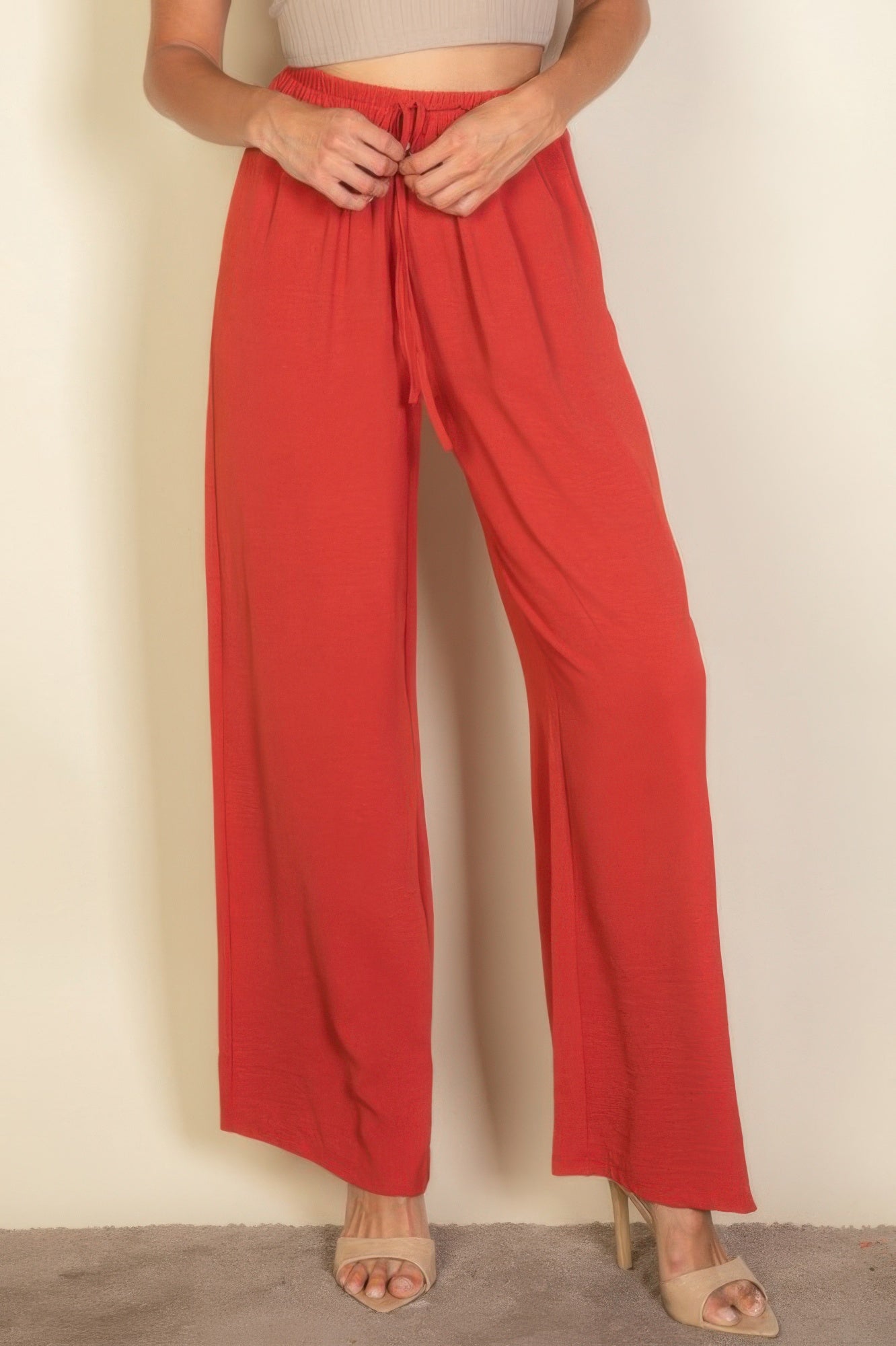 Drawstring Waist Wide Leg Minimalist Pants - All Season Fashion
