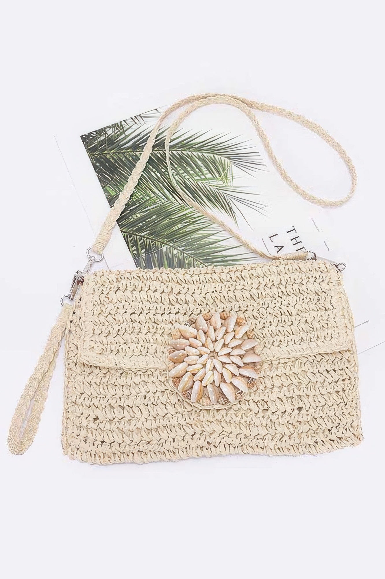 Faux Straw Multi Shell Front Flap Clutch - All Season Fashion