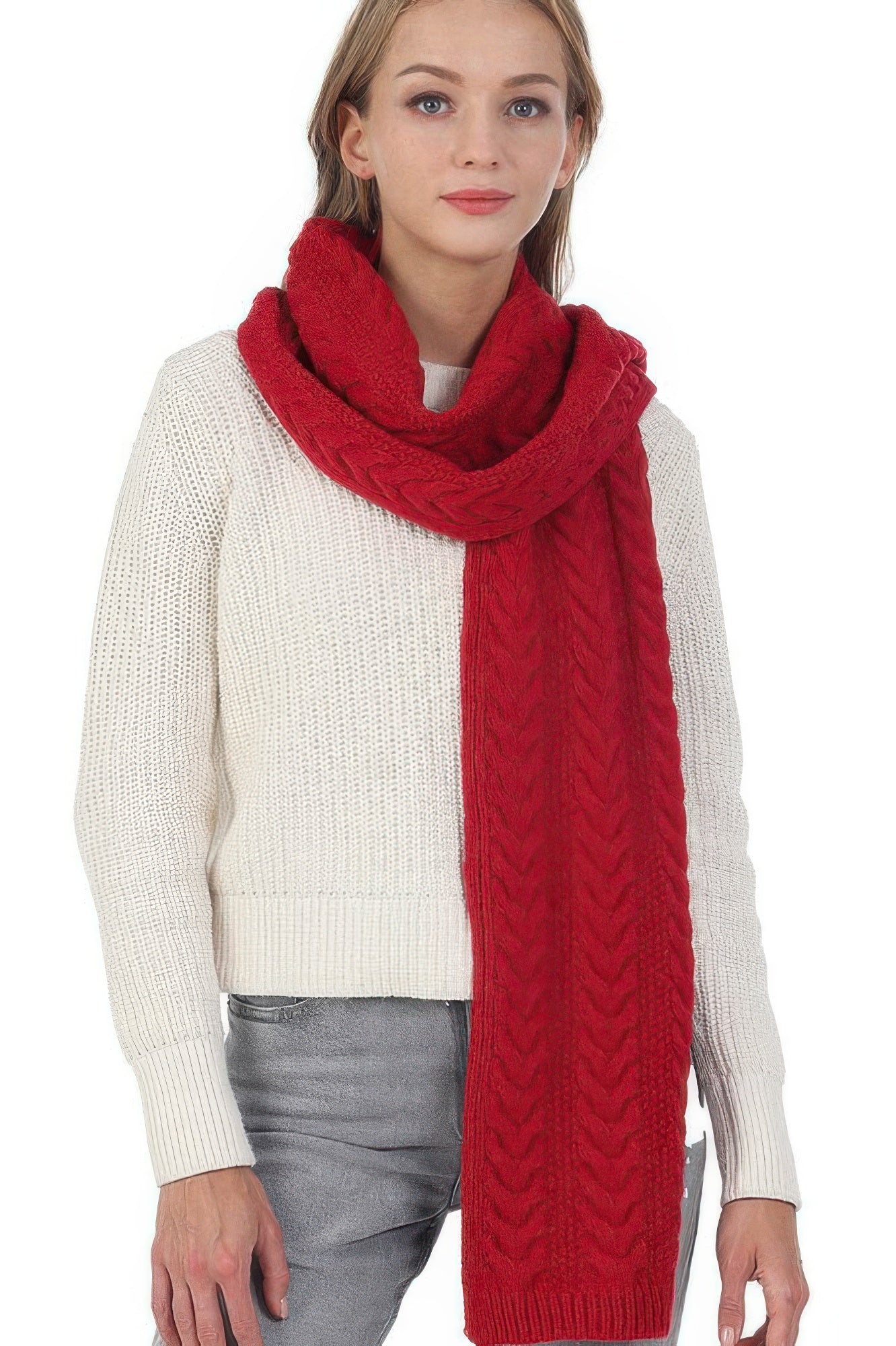 Solid Color Cable Knitted Scarf - All Season Fashion
