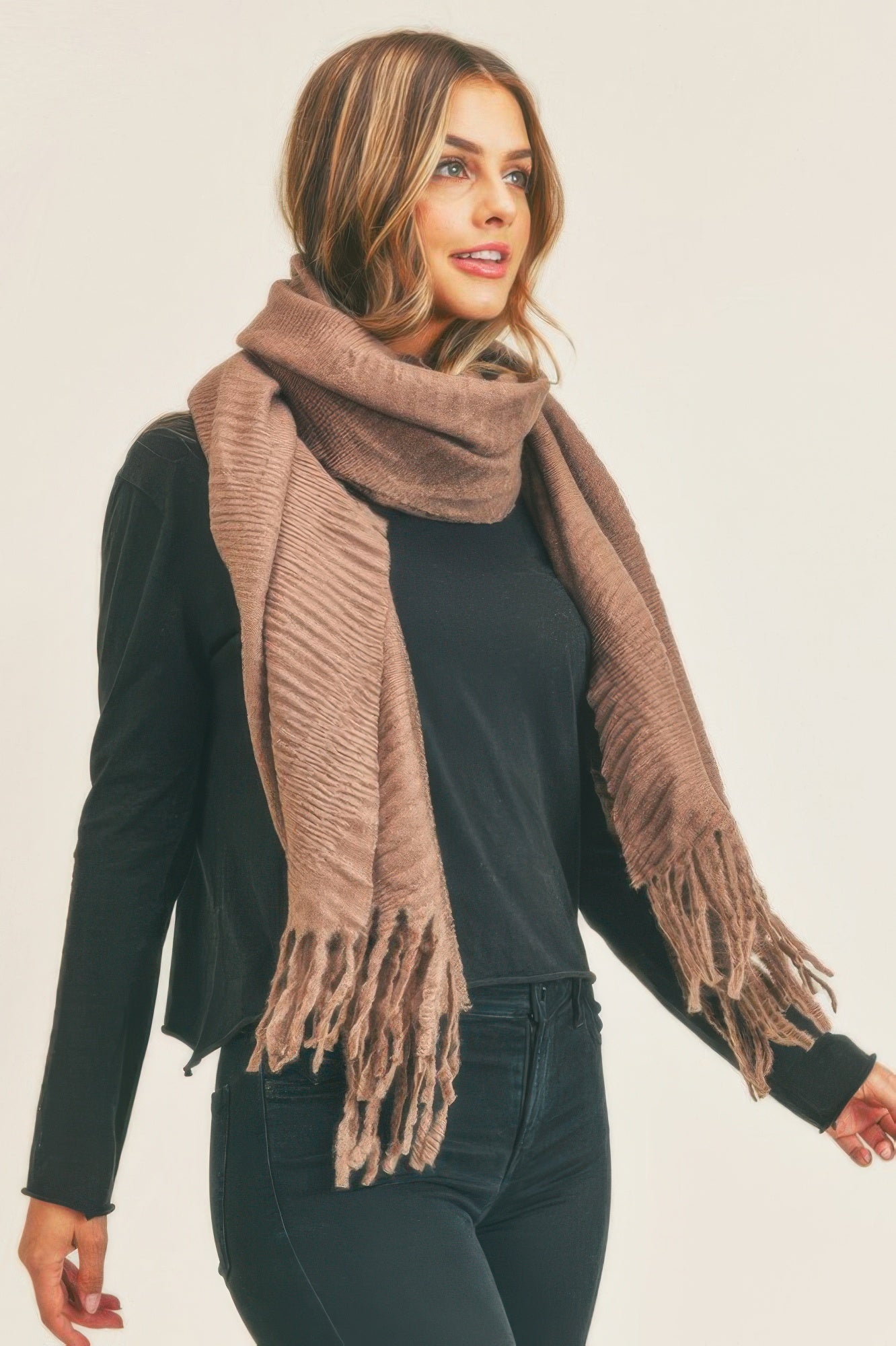 Solid Pleated Scarf - All Season Fashion