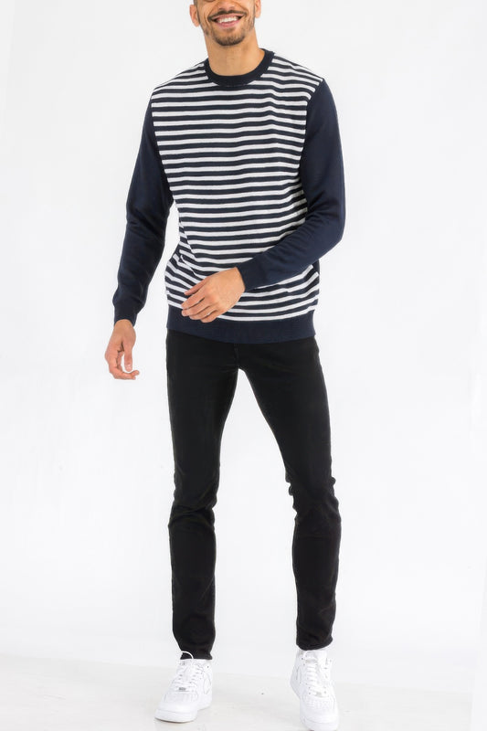 Knitted Round Neck Striped Sweater - All Season Fashion