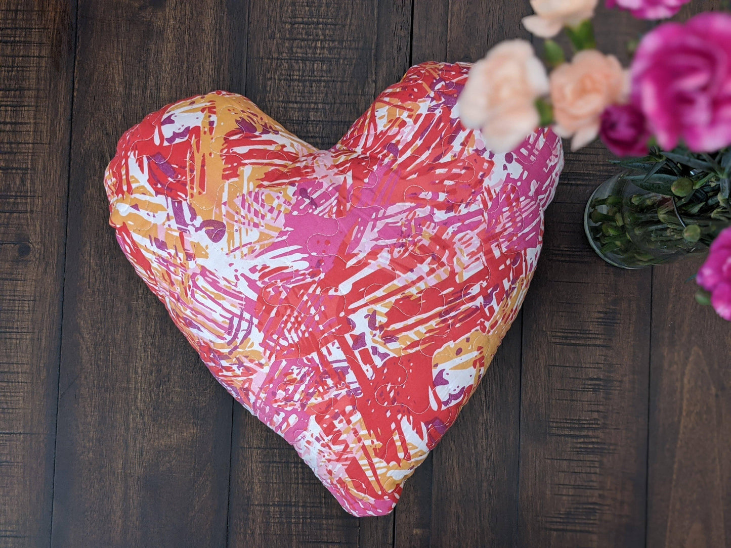 DaDa Bedding Hand-Made Sewn Marble Painted Heart Shaped Reversible Colorful Throw Pillow - 16” x 14”