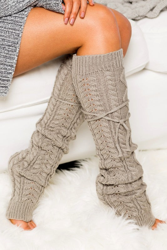 Cozy Cable Knit Long Tie Leg Warmers – Adjustable Cottagecore Winter Layering Accessories