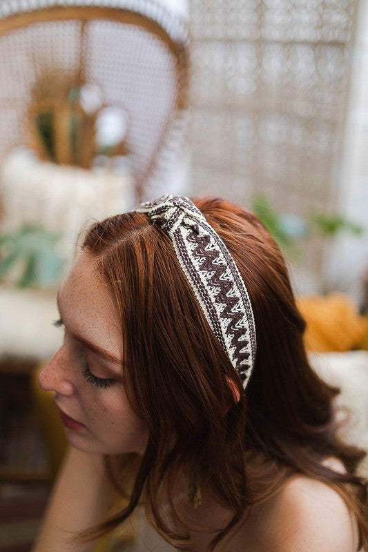 Leto Accessories Embroidered Stitch Boho Knotted Headband
