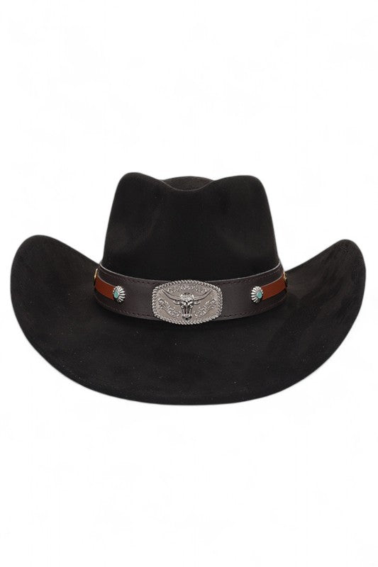 Faux Wool Felt Cowboy Hat with Metal Detail