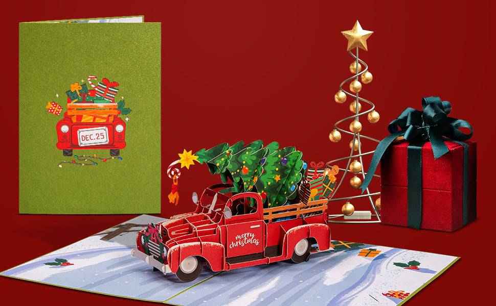 Christmas Red Truck Pop Up Card