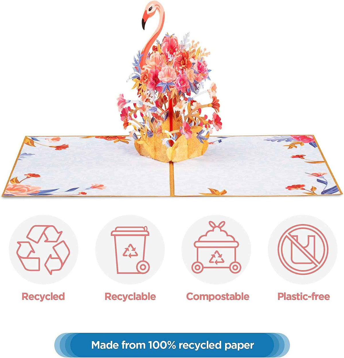 Floral Flamingo Pop Up Card - Frndly 8" x 6"