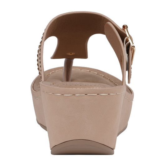 Women's Alani Beige Embellished Thong Wedge Sandals
