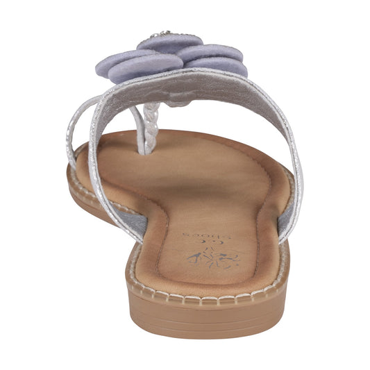 Women's Blossom Silver Embellished Flower Toe Ring Flat Sandals