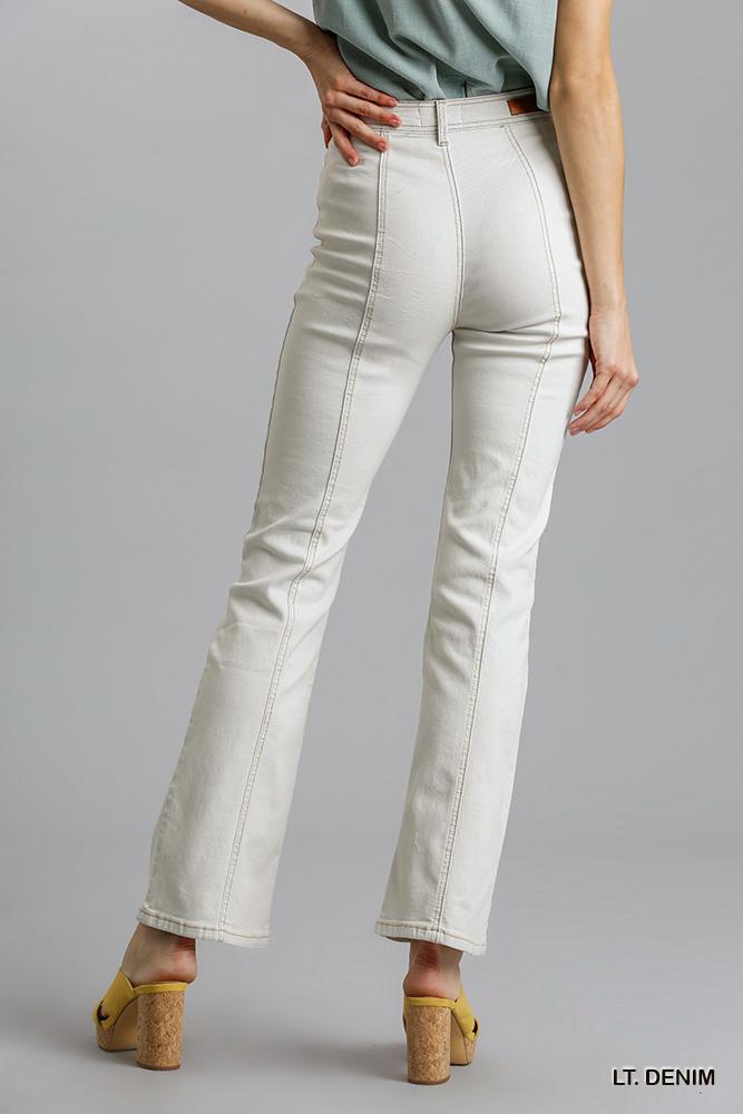 Panel Straight Cut Denim Jeans With Pockets - All Season Fashion