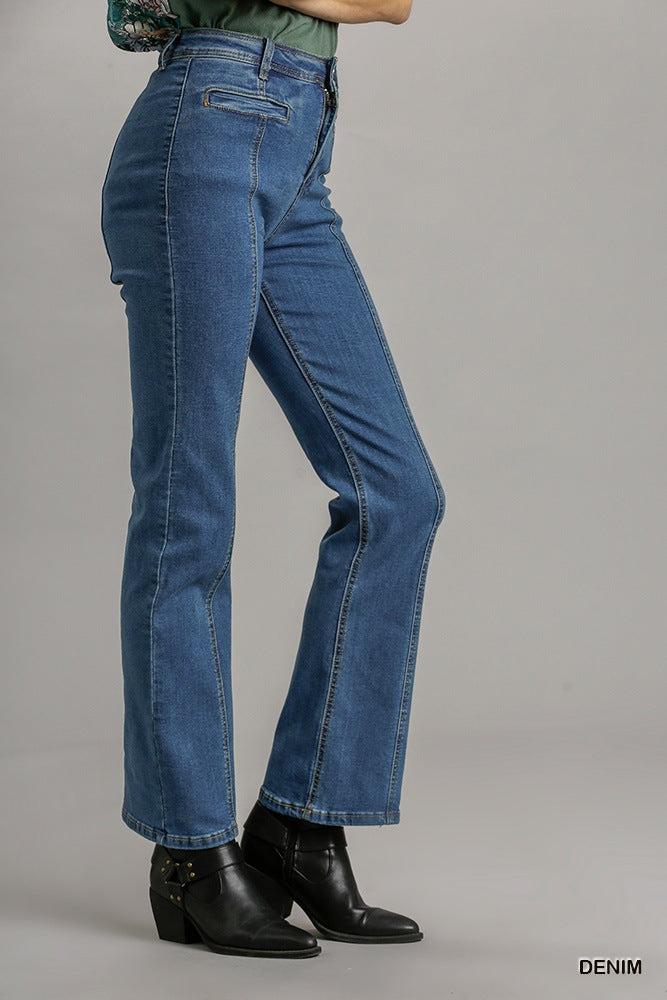 Panel Straight Cut Denim Jeans With Pockets - All Season Fashion