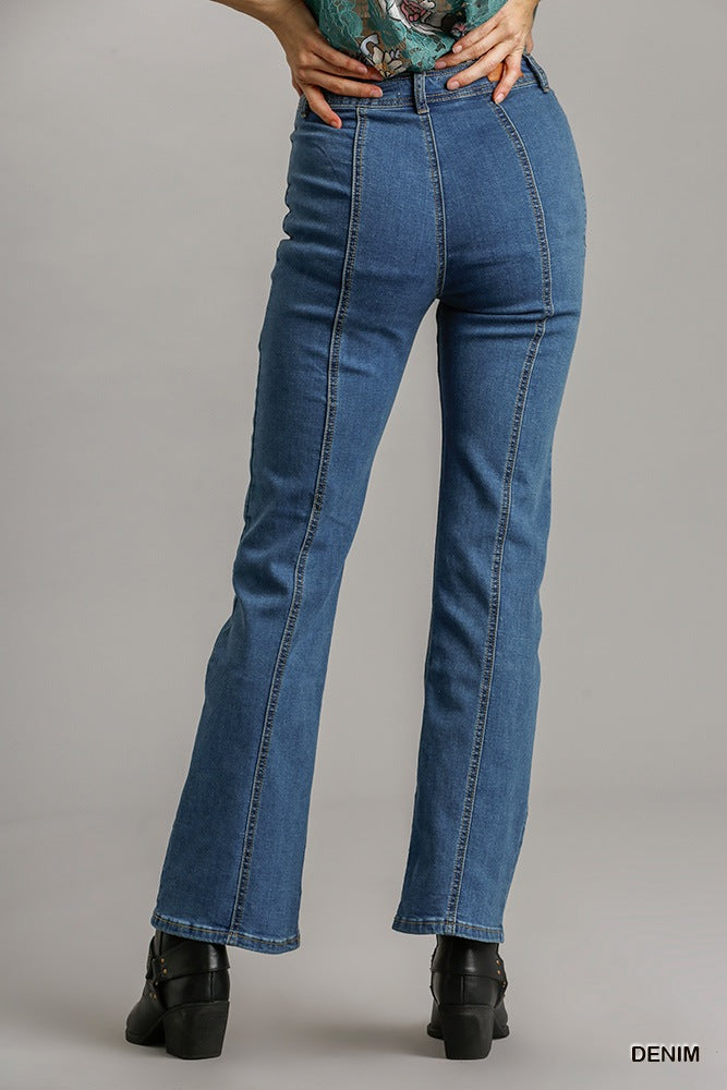 Panel Straight Cut Denim Jeans With Pockets - All Season Fashion