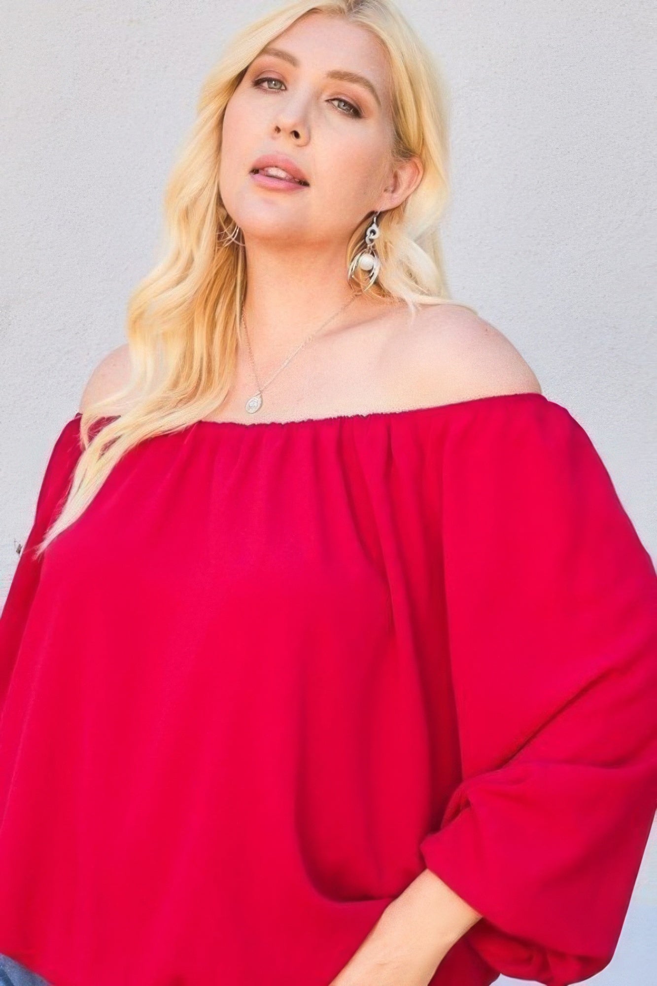 Off Shoulder Long Bubble Sleeve Solid Top - All Season Fashion