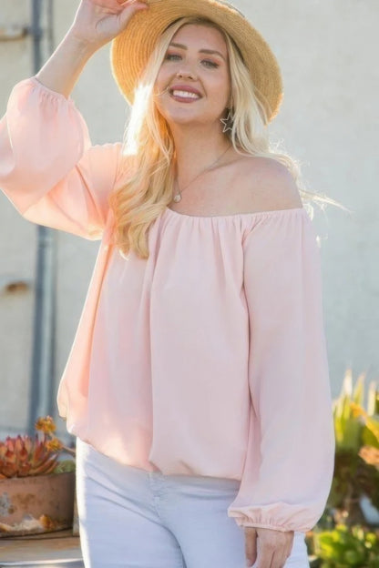 Off Shoulder Long Bubble Sleeve Solid Top - All Season Fashion