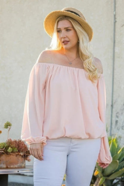 Off Shoulder Long Bubble Sleeve Solid Top - All Season Fashion