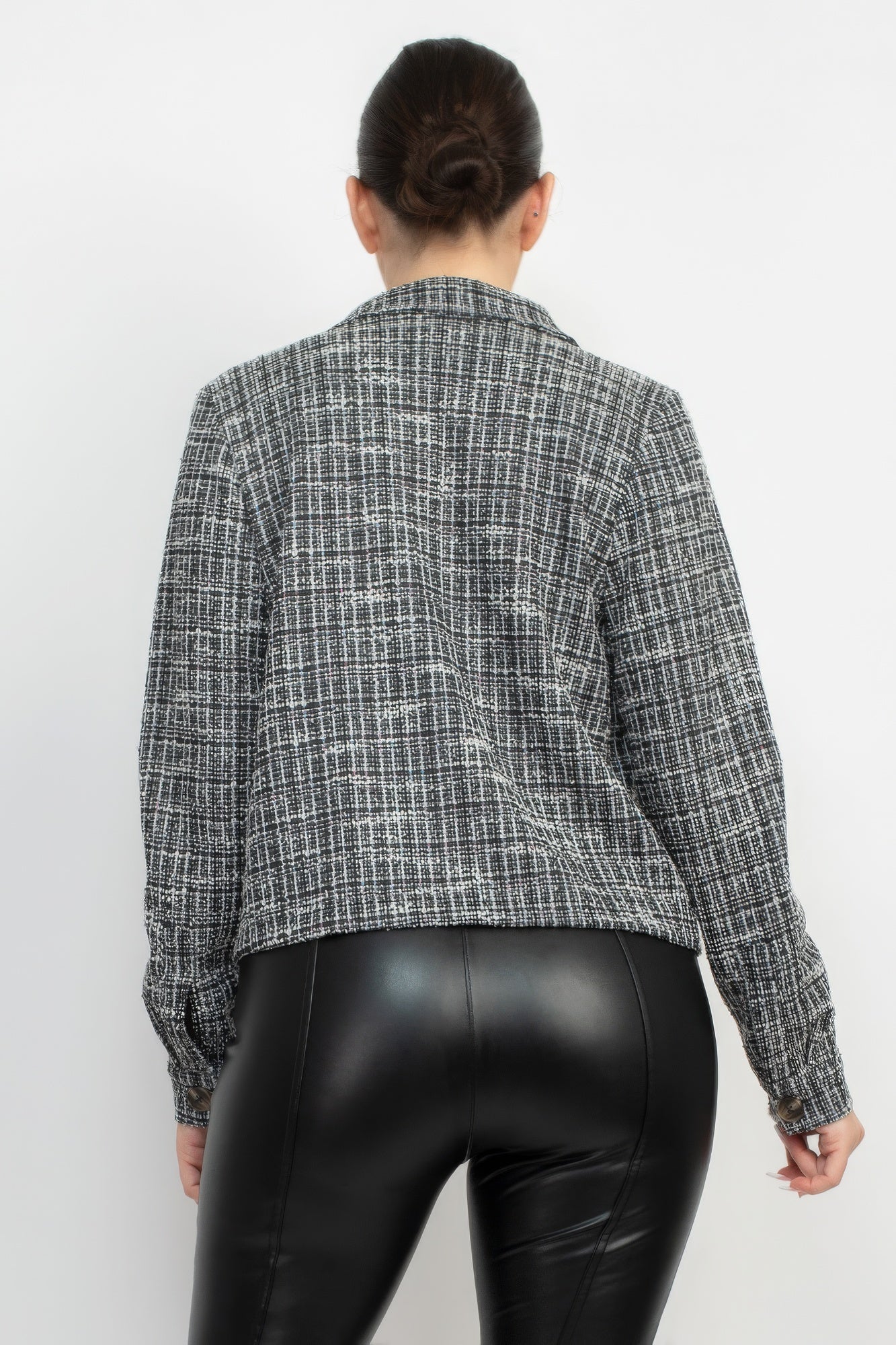 Plaid Button-down Tweed Jacket - All Season Fashion