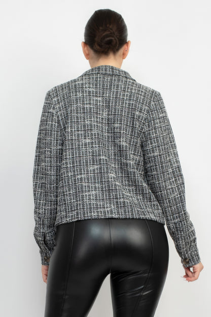 Plaid Button-down Tweed Jacket - All Season Fashion