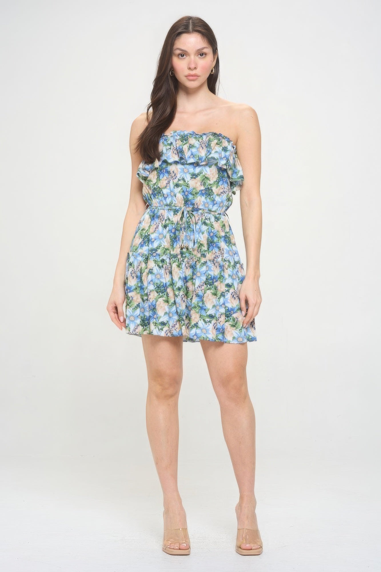 Berry Flower Ruffle Tube Top Mini Dress - All Season Fashion