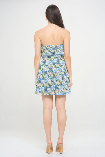 Berry Flower Ruffle Tube Top Mini Dress - All Season Fashion
