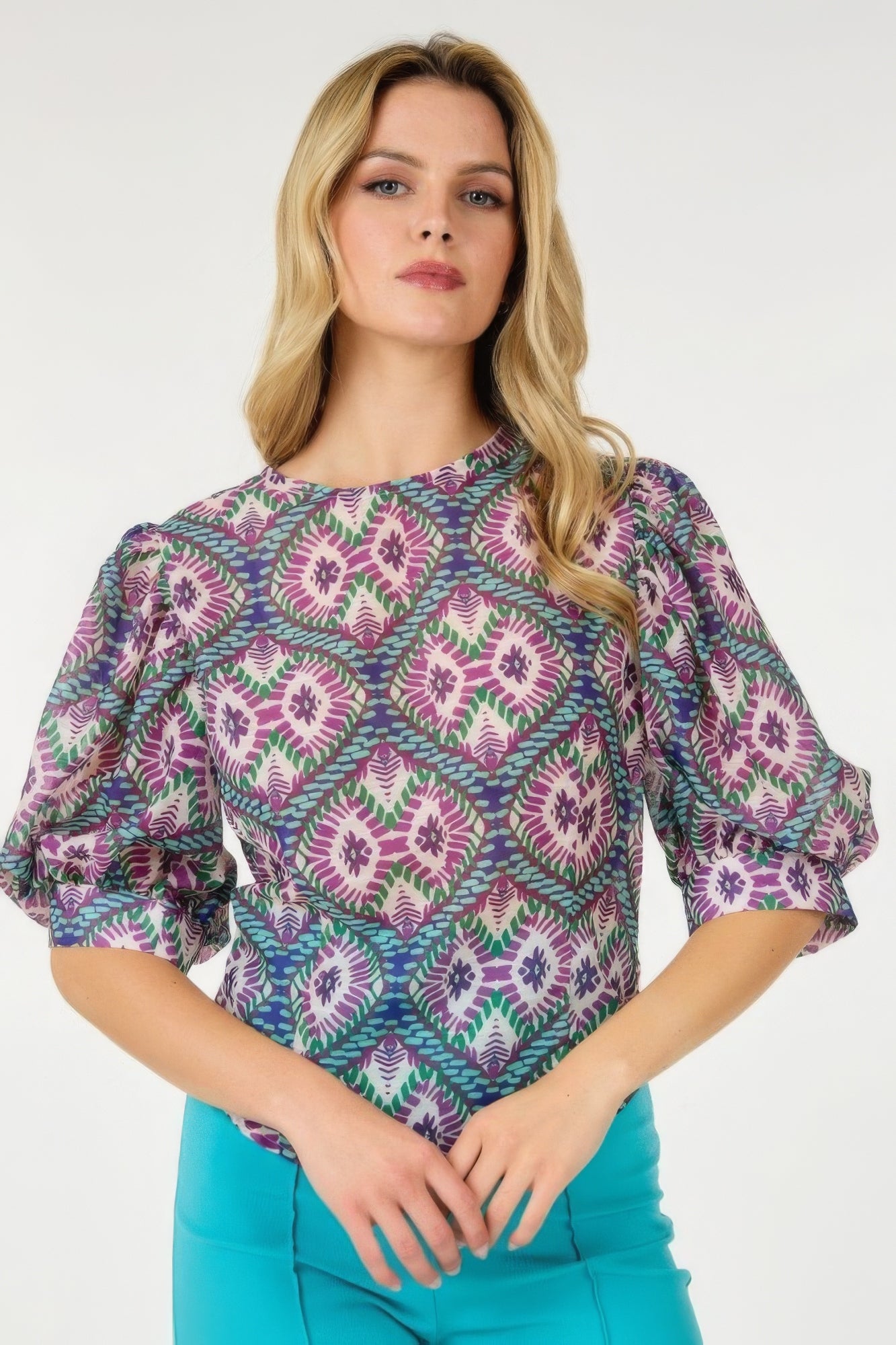 Puff Sleeve Multi-print Top - All Season Fashion
