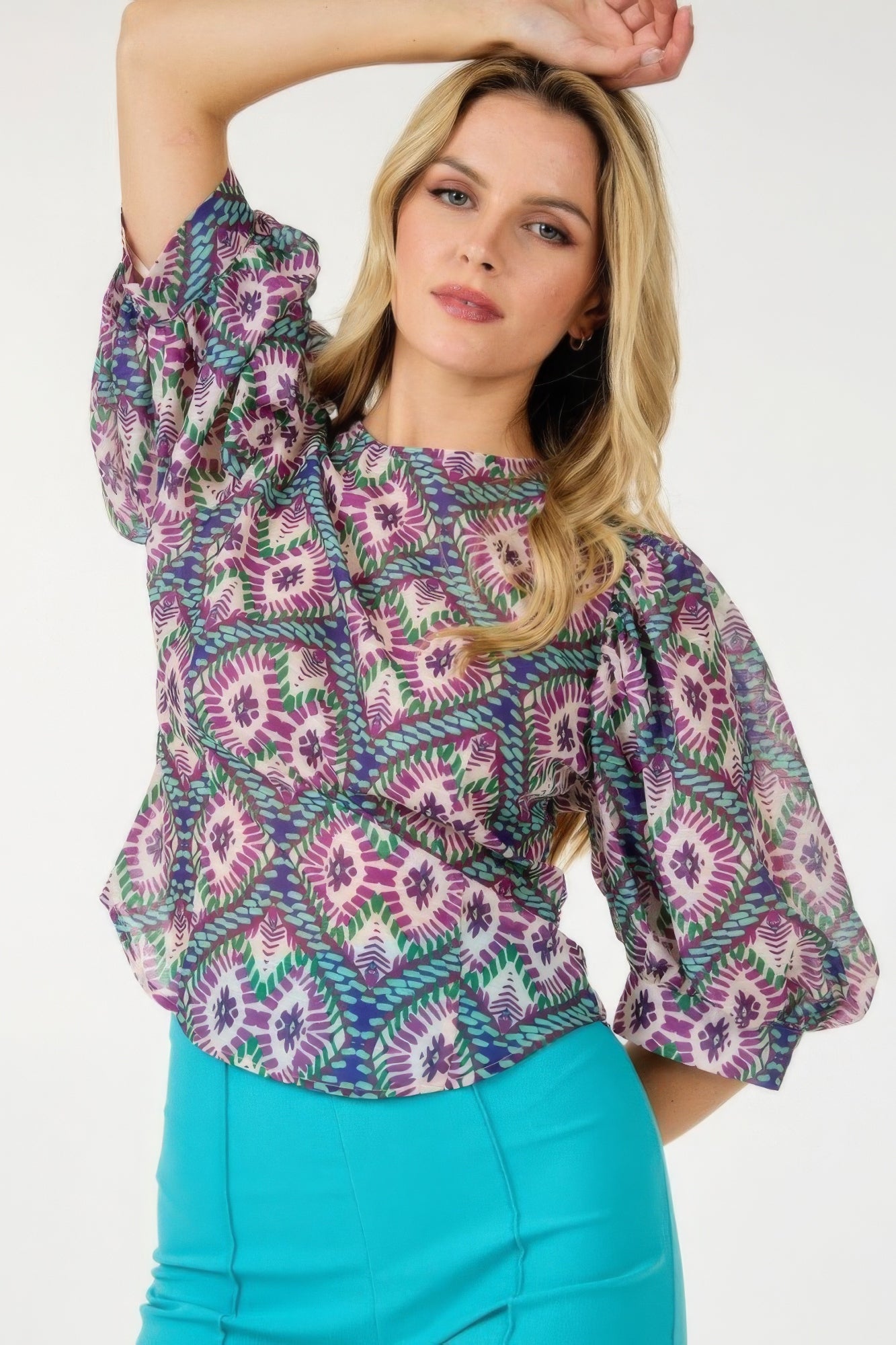 Puff Sleeve Multi-print Top - All Season Fashion