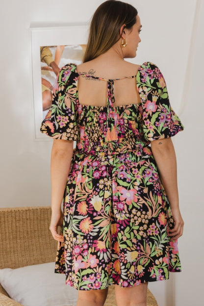 Plus Floral Printed Center Tie-back Mini Dress - All Season Fashion