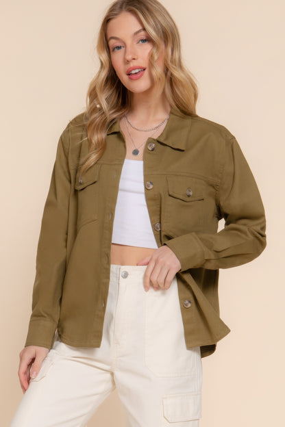 Button Down Cotton Denim Shacket - All Season Fashion