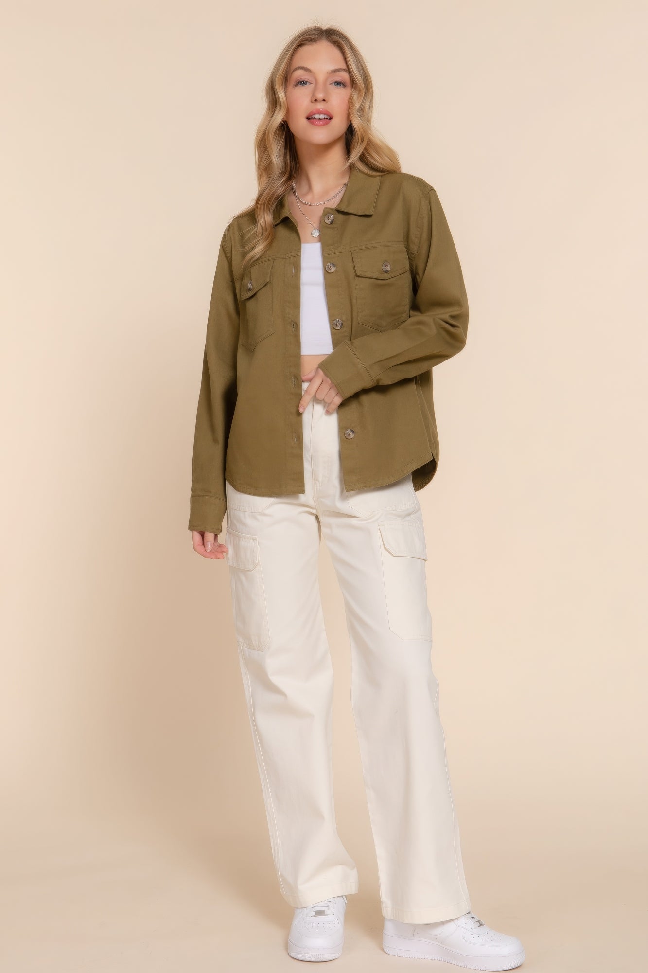 Button Down Cotton Denim Shacket - All Season Fashion