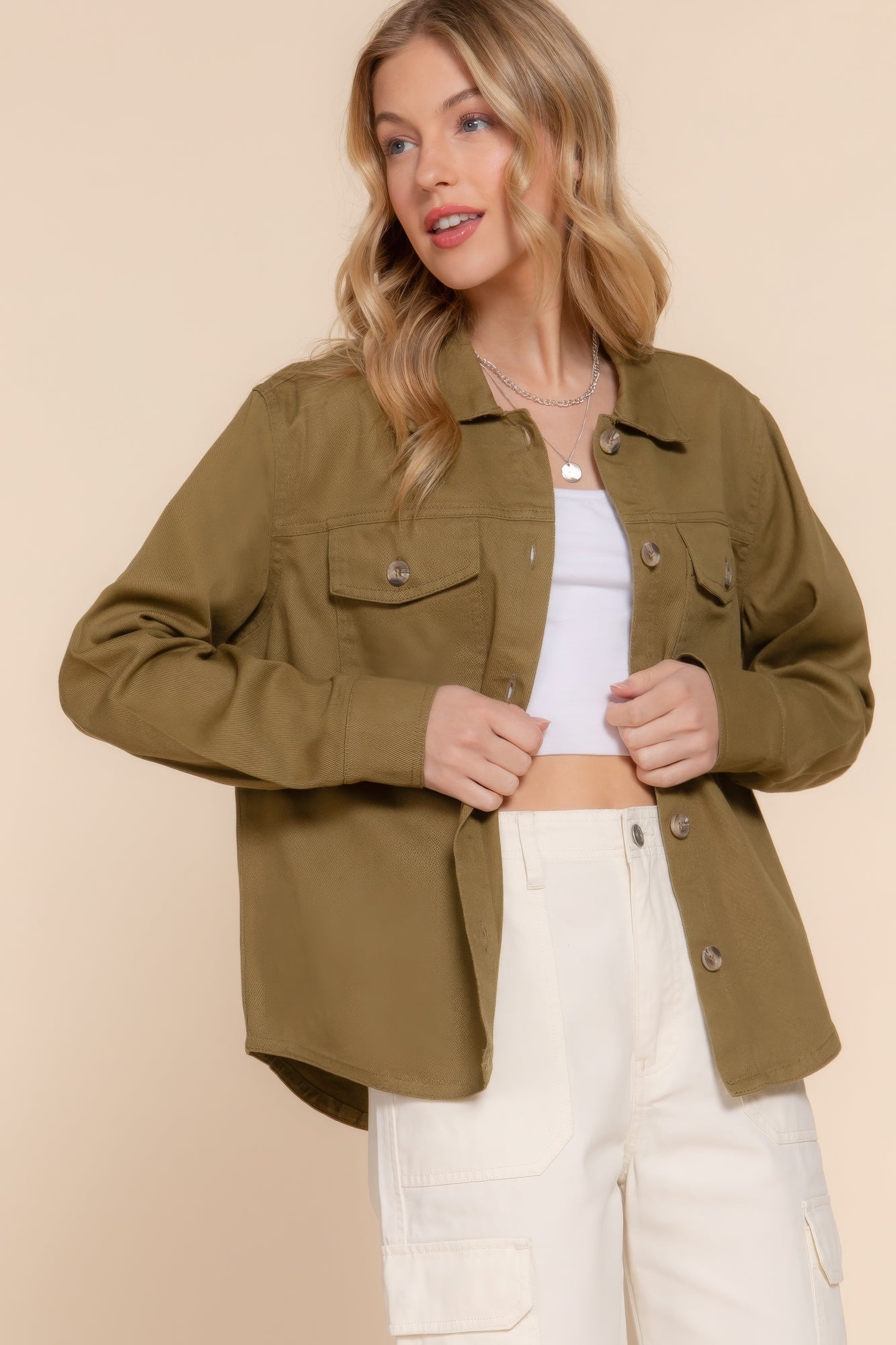 Button Down Cotton Denim Shacket - All Season Fashion
