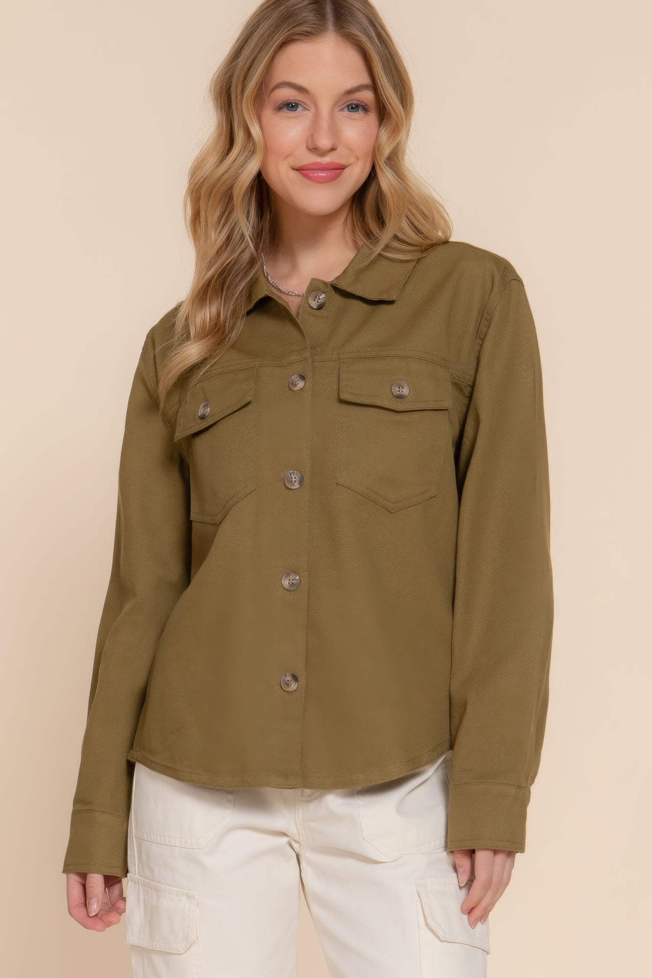 Button Down Cotton Denim Shacket - All Season Fashion