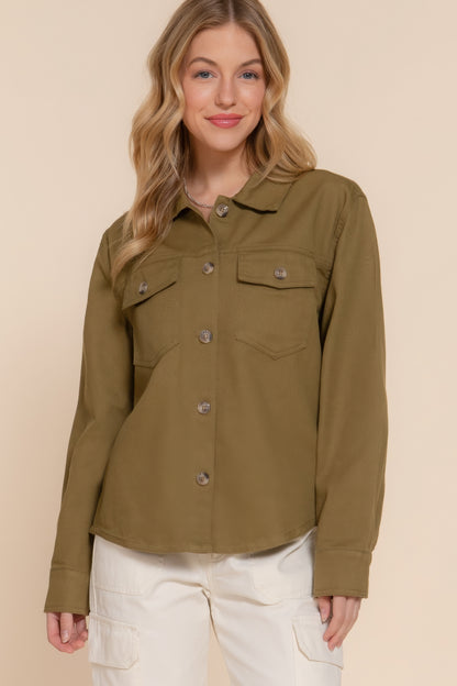 Button Down Cotton Denim Shacket - All Season Fashion