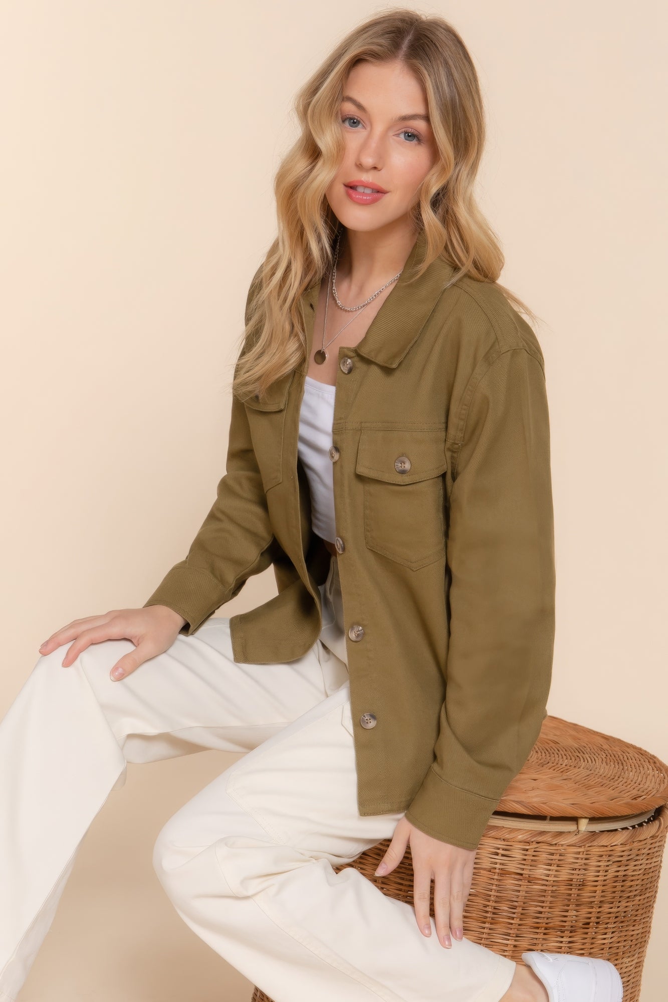 Button Down Cotton Denim Shacket - All Season Fashion